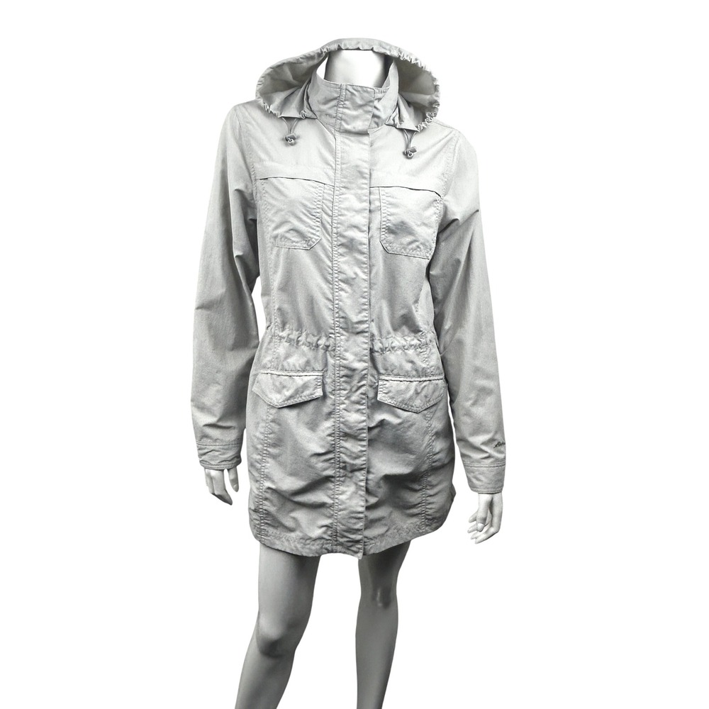 Eddie Bauer Jacket‎ Womens Small Hooded Utility Lightweight Outdoor Grey Travel